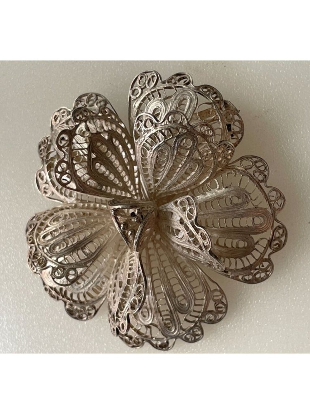 Vintage Chinese Export Silver 3D Tiered Flower Brooch Chinese Maker Marked
